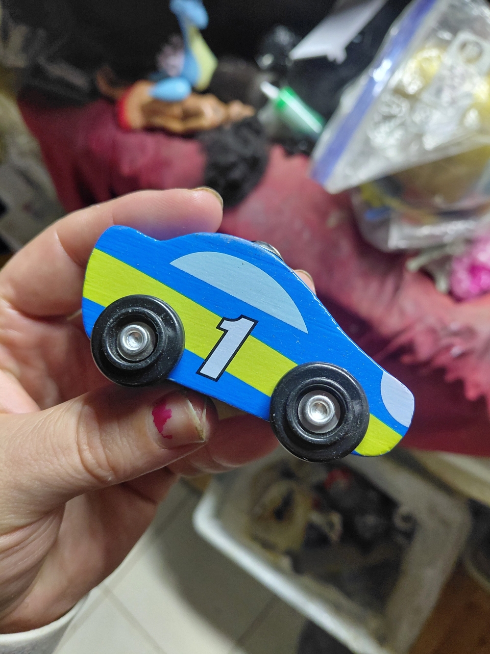 Melissa & Doug Blue and Yellow Wooden Race Car Toy